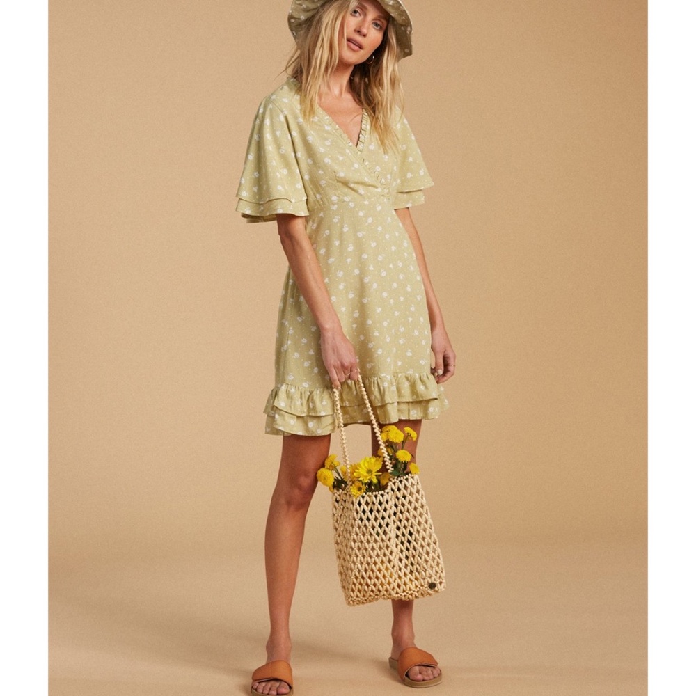 Billabong x Salty Blonde Ruffle Matcha Green Mini Dress - Picture 3 of 7